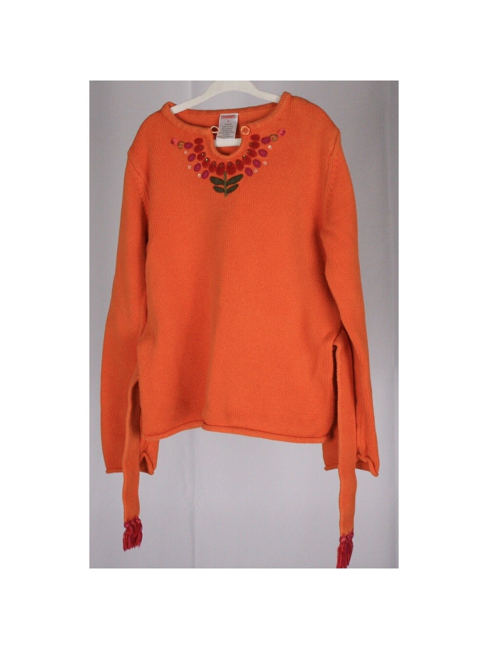 Gymboree Floral Embroidered Sweater Girls 8 Coral Tassel Top
